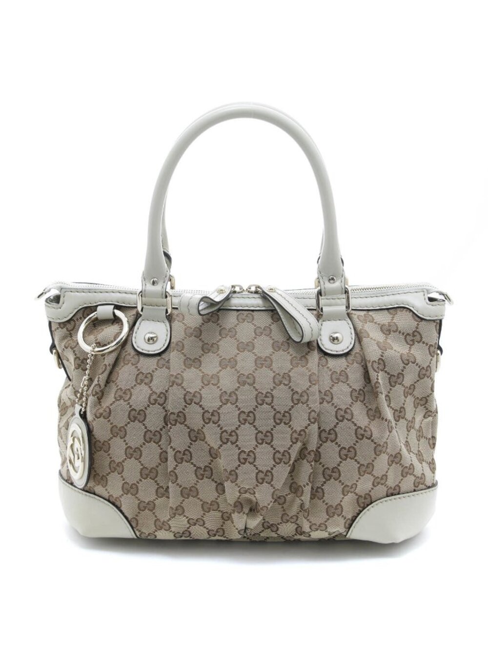 Gucci Sukey Bag Beige Ivory Canvas Leather Handbag GG